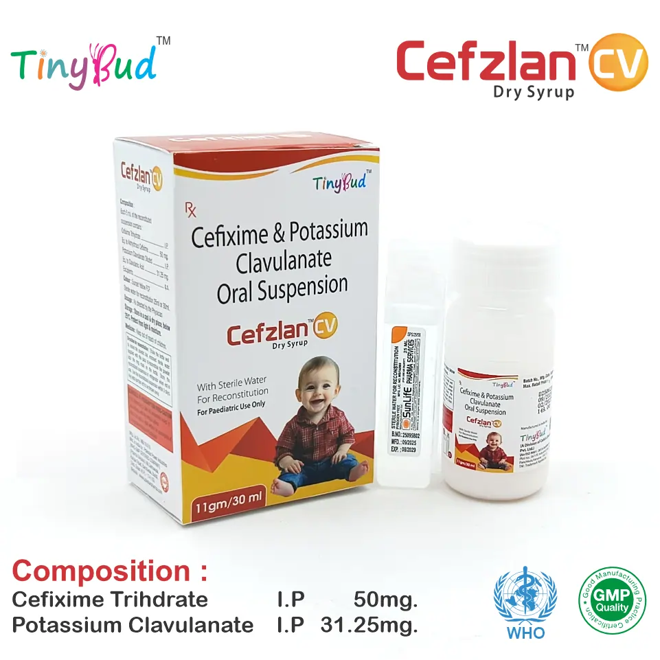 Cefixime 50mg + Clavulanic Acid 31.25mg dry syrup at the best price in PCD Pharma Franchise for bacterial infections, broad-spectrum.